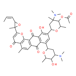 ChemSpider 2D Image | 4-(Dimethylamino)-6-(8-[4-(dimethylamino)-5-hydroxy-6-methyltetrahydro-2H-pyran-2-yl]-11-hydroxy-5-methyl-2-{2-methyl-3-[(1Z)-1-propen-1-yl]-2-oxiranyl}-4,7,12-trioxo-7,12-dihydro-4H-naphtho[2,3-h]chr
omen-10-yl)-2,4-dimethyltetrahydro-2H-pyran-3-yl acetate | C43H52N2O11