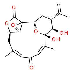ChemSpider 2D Image | (1R,2S,4R,5R,6S,7Z,10Z,13R,14R)-5,6-Dihydroxy-4-isopropenyl-7,11-dimethyl-15,17,18-trioxatetracyclo[11.2.2.1~2,6~.0~1,14~]octadeca-7,10-diene-9,16-dione | C20H24O7