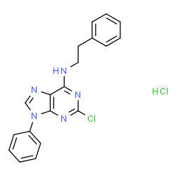 ChemSpider 2D Image | 2-Chloro-9-phenyl-N-(2-phenylethyl)-9H-purin-6-amine hydrochloride (1:1) | C19H17Cl2N5