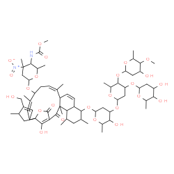 ChemSpider 2D Image | (7Z,11Z)-17-{[2,6-Dideoxyhexopyranosyl-(1->3)-[2,6-dideoxy-4-O-methylhexopyranosyl-(1->4)]-2,6-dideoxyhexopyranosyl-(1->3)-2,6-dideoxyhexopyranosyl]oxy}-27-hydroxy-4-(hydroxymethyl)-3,8,12,18,20,22-he
xamethyl-23,25-dioxo-26-oxapentacyclo[22.2.1.0~1,6~.0~13,22~.0~16,21~]heptacosa-4,7,11,14,24(27)-pentaen-9-yl 2,3,4,6-tetradeoxy-4-[(methoxycarbonyl)amino]-3-methyl-3-nitrohexopyranoside | C67H100N2O24