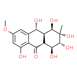 ChemSpider 2D Image | (1S,2R,3S,4R,4aS,9aR,10R)-1,2,3,4,8,10-Hexahydroxy-6-methoxy-3-methyl-1,3,4,4a,9a,10-hexahydro-9(2H)-anthracenone | C16H20O8