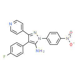 ChemSpider 2D Image | 4-(4-Fluorophenyl)-1-(4-nitrophenyl)-3-(4-pyridinyl)-1H-pyrazol-5-amine | C20H14FN5O2