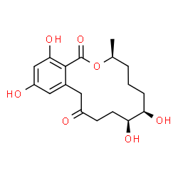 ChemSpider 2D Image | (3S,7R,8S)-7,8,14,16-Tetrahydroxy-3-methyl-3,4,5,6,7,8,9,10-octahydro-1H-2-benzoxacyclotetradecine-1,11(12H)-dione | C18H24O7