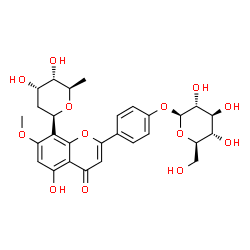 ChemSpider 2D Image | (1R)-1,5-Anhydro-2,6-dideoxy-1-{2-[4-(beta-D-glucopyranosyloxy)phenyl]-5-hydroxy-7-methoxy-4-oxo-4H-chromen-8-yl}-D-ribo-hexitol | C28H32O13