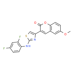ChemSpider 2D Image | 3-{2-[(2,4-Difluorophenyl)amino]-1,3-thiazol-4-yl}-6-methoxy-2H-chromen-2-one | C19H12F2N2O3S