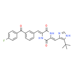 ChemSpider 2D Image | (3Z,6Z)-3-[3-(4-Fluorobenzoyl)benzylidene]-6-{[4-(2-methyl-2-propanyl)-1H-imidazol-5-yl]methylene}-2,5-piperazinedione | C26H23FN4O3