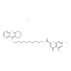 ChemSpider 2D Image | 5-Hydroxy-7-methoxy-4-oxo-N-[10-(1,2,3,4-tetrahydro-9-acridinylamino)decyl]-4H-chromene-2-carboxamide hydrochloride (1:1) | C34H42ClN3O5