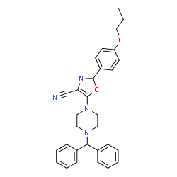 ChemSpider 2D Image | 5-[4-(Diphenylmethyl)-1-piperazinyl]-2-(4-propoxyphenyl)-1,3-oxazole-4-carbonitrile | C30H30N4O2