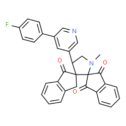 ChemSpider 2D Image | 4'-[5-(4-Fluorophenyl)-3-pyridinyl]-1'-methyldispiro[indene-2,2'-pyrrolidine-3',2''-indene]-1,1'',3(3''H)-trione | C32H23FN2O3