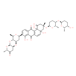 ChemSpider 2D Image | (3R,4aR,12bS)-9-[(2S,4aS,5aR,7R,9R,9aR,10aR)-2,9-Dimethyl-3-oxooctahydro-2H,5aH-dipyrano[2,3-b:4',3'-e][1,4]dioxin-7-yl]-4a,8,12b-trihydroxy-3-{[(2S,5S,6S)-5-{[(2S,5S,6S)-5-hydroxy-6-methyltetrahydro-
2H-pyran-2-yl]oxy}-6-methyltetrahydro-2H-pyran-2-yl]oxy}-3-methyl-3,4,4a,12b-tetrahydro-1,7,12(2H)-tetraphenetrione | C43H52O16