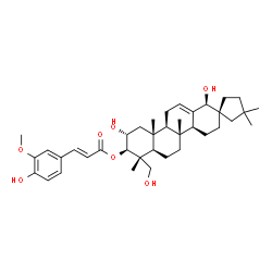 ChemSpider 2D Image | (1S,2R,4aS,4bR,6aR,7R,8R,9R,10aR,10bS)-1,9-Dihydroxy-7-(hydroxymethyl)-3',3',4b,7,10a-pentamethyl-3,4,4a,4b,5,6,6a,7,8,9,10,10a,10b,11-tetradecahydro-1H-spiro[chrysene-2,1'-cyclopentan]-8-yl (2E)-3-(4
-hydroxy-3-methoxyphenyl)acrylate | C38H54O7