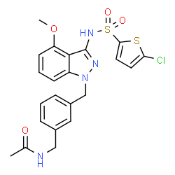 ChemSpider 2D Image | N-{3-[(3-{[(5-Chloro-2-thienyl)sulfonyl]amino}-4-methoxy-1H-indazol-1-yl)methyl]benzyl}acetamide | C22H21ClN4O4S2