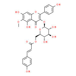 ChemSpider 2D Image | 5,7-Dihydroxy-2-(4-hydroxyphenyl)-6-methoxy-4-oxo-4H-chromen-3-yl 6-O-[(2E)-3-(4-hydroxyphenyl)-2-propenoyl]-beta-D-glucopyranoside | C31H28O14