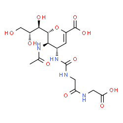 ChemSpider 2D Image | (2R,3R,4S)-3-Acetamido-4-[({2-[(carboxymethyl)amino]-2-oxoethyl}carbamoyl)amino]-2-[(1R,2R)-1,2,3-trihydroxypropyl]-3,4-dihydro-2H-pyran-6-carboxylic acid | C16H24N4O11