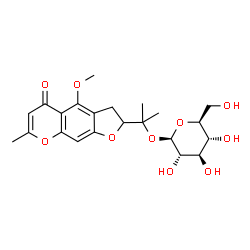 ChemSpider 2D Image | 2-(4-Methoxy-7-methyl-5-oxo-2,3-dihydro-5H-furo[3,2-g]chromen-2-yl)-2-propanyl beta-L-glucopyranoside | C22H28O10