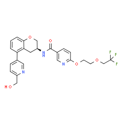 ChemSpider 2D Image | N-{(3S)-5-[6-(Hydroxymethyl)-3-pyridinyl]-3,4-dihydro-2H-chromen-3-yl}-6-[2-(2,2,2-trifluoroethoxy)ethoxy]nicotinamide | C25H24F3N3O5