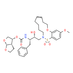 ChemSpider 2D Image | (3R,3aS,6aR)-Hexahydrofuro[2,3-b]furan-3-yl [(2S,3R)-3-hydroxy-4-(13-methoxy-1,1-dioxido-3,4,5,6,9,10-hexahydro-2H-11,1,2-benzoxathiazacyclotridecin-2-yl)-1-phenyl-2-butanyl]carbamate | C32H42N2O9S