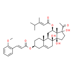 ChemSpider 2D Image | (3beta,12beta,14beta,17alpha)-8,14,17-Trihydroxy-3-{[(2E)-3-(2-methoxyphenyl)-2-propenoyl]oxy}-20-oxopregn-5-en-12-yl (2E)-3,4-dimethyl-2-pentenoate | C38H50O9