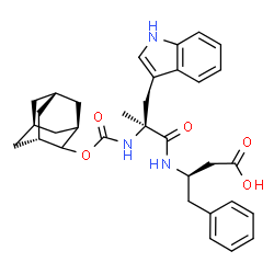 ChemSpider 2D Image | (3R)-3-[(N-{[(1r,3r,5S,7S)-Adamantan-2-yloxy]carbonyl}-alpha-methyl-L-tryptophyl)amino]-4-phenylbutanoic acid | C33H39N3O5
