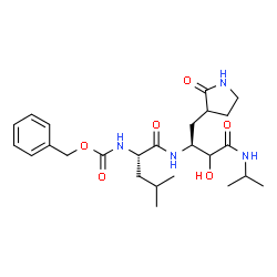 ChemSpider 2D Image | N~2~-[(Benzyloxy)carbonyl]-N-[(2S)-3-hydroxy-4-(isopropylamino)-4-oxo-1-(2-oxo-3-pyrrolidinyl)-2-butanyl]-L-leucinamide | C25H38N4O6