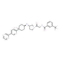 ChemSpider 2D Image | N-{2-[(3S)-3-({trans-4-Hydroxy-4-[5-(2-pyrazinyl)-2-pyridinyl]cyclohexyl}amino)-1-pyrrolidinyl]-2-oxoethyl}-3-(trifluoromethyl)benzamide | C29H31F3N6O3