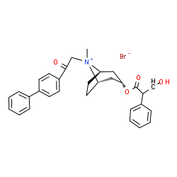 ChemSpider 2D Image | (3-endo)-8-[2-(4-Biphenylyl)-2-oxoethyl]-3-[(3-hydroxy-2-phenylpropanoyl)oxy]-8-methyl-8-azoniabicyclo[3.2.1]octane bromide | C31H34BrNO4