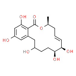 ChemSpider 2D Image | (3S,5E,7R,8S)-7,8,11,14,16-Pentahydroxy-3-methyl-3,4,7,8,9,10,11,12-octahydro-1H-2-benzoxacyclotetradecin-1-one | C18H24O7