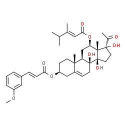 ChemSpider 2D Image | (3beta,12beta,14beta,17alpha)-8,14,17-Trihydroxy-3-{[(2E)-3-(3-methoxyphenyl)-2-propenoyl]oxy}-20-oxopregn-5-en-12-yl (2E)-3,4-dimethyl-2-pentenoate | C38H50O9