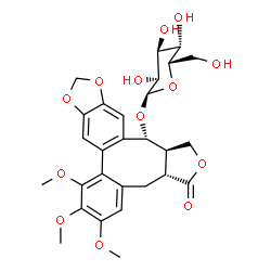 ChemSpider 2D Image | (3aR,14R,14aR)-6,7,8-Trimethoxy-3-oxo-1,3,3a,4,14,14a-hexahydrobenzo[3,4]furo[3',4':6,7]cycloocta[1,2-f][1,3]benzodioxol-14-yl alpha-L-gulopyranoside | C28H32O13