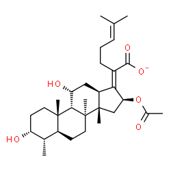 ChemSpider 2D Image | (3alpha,4alpha,5alpha,8alpha,9beta,11alpha,13alpha,14beta,16beta,17Z)-16-Acetoxy-3,11-dihydroxy-4,8,14-trimethyl-18-norcholesta-17,24-dien-21-oate | C31H47O6