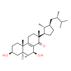 ChemSpider 2D Image | (3S,4aR,5aS,6R,8R,10bR)-8-{(1R,2R,3R)-3-[(2S)-2,3-Dimethylbutyl]-2-methylcyclopentyl}-3,6-dihydroxy-8,10b-dimethyl-1,3,4,6,8,9,10,10b-octahydro-2H-phenanthro[8a,9-b]oxiren-7(5aH)-one | C28H44O4