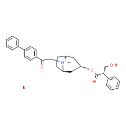 ChemSpider 2D Image | (3-exo)-8-[2-(4-Biphenylyl)-2-oxoethyl]-3-{[(2S)-3-hydroxy-2-phenylpropanoyl]oxy}-8-methyl-8-azoniabicyclo[3.2.1]octane bromide | C31H34BrNO4