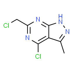 ChemSpider 2D Image | 4-Chloro-6-(chloromethyl)-3-methyl-1H-pyrazolo[3,4-d]pyrimidine | C7H6Cl2N4