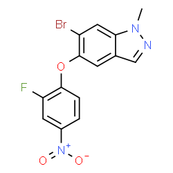 ChemSpider 2D Image | 6-Bromo-5-(2-fluoro-4-nitrophenoxy)-1-methyl-1H-indazole | C14H9BrFN3O3