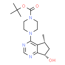 ChemSpider 2D Image | tert-Butyl 4-((5R,7S)-7-hydroxy-5-methyl-6,7-dihydro-5H-cyclopenta[d]pyrimidin-4-yl)piperazine-1-carboxylate | C17H26N4O3