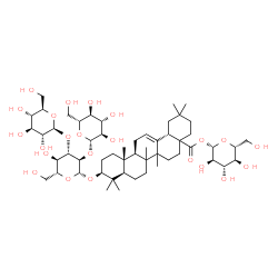 ChemSpider 2D Image | 1-O-[(3beta,8xi,14xi,17xi)-3-{[beta-D-Glucopyranosyl-(1->2)-[beta-D-glucopyranosyl-(1->3)]-beta-D-glucopyranosyl]oxy}-28-oxoolean-12-en-28-yl]-beta-D-glucopyranose | C54H88O23