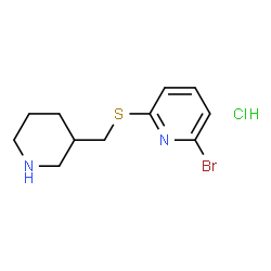 ChemSpider 2D Image | 2-Bromo-6-((piperidin-3-ylmethyl)thio)pyridine hydrochloride | C11H16BrClN2S