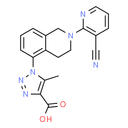 ChemSpider 2D Image | 1-[2-(3-Cyano-2-pyridinyl)-1,2,3,4-tetrahydro-5-isoquinolinyl]-5-methyl-1H-1,2,3-triazole-4-carboxylic acid | C19H16N6O2