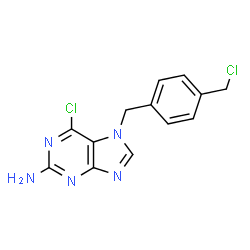 ChemSpider 2D Image | 6-Chloro-7-(4-(chloromethyl)benzyl)-7H-purin-2-amine | C13H11Cl2N5