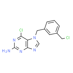 ChemSpider 2D Image | 6-Chloro-7-(3-(chloromethyl)benzyl)-7H-purin-2-amine | C13H11Cl2N5