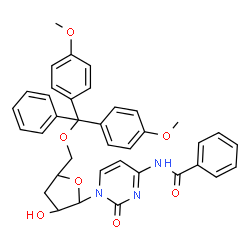 ChemSpider 2D Image | 4-(Benzoylamino)-1-{5-O-[bis(4-methoxyphenyl)(phenyl)methyl]-3-deoxypentofuranosyl}-2(1H)-pyrimidinone | C37H35N3O7