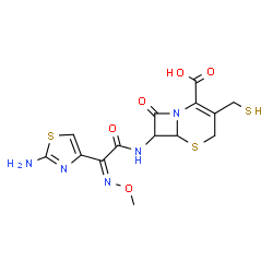 ChemSpider 2D Image | 7-{[(2Z)-2-(2-Amino-1,3-thiazol-4-yl)-2-(methoxyimino)acetyl]amino}-8-oxo-3-(sulfanylmethyl)-5-thia-1-azabicyclo[4.2.0]oct-2-ene-2-carboxylic acid | C14H15N5O5S3