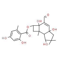 ChemSpider 2D Image | 3-Formyl-2a,4a,7-trihydroxy-6,6,7b-trimethyl-2,2a,4a,5,6,7,7a,7b-octahydro-1H-cyclobuta[e]inden-2-yl 2,4-dihydroxy-6-methylbenzoate | C23H28O8