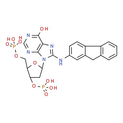 ChemSpider 2D Image | 9-(2-Deoxy-3,5-di-O-phosphonopentofuranosyl)-8-(9H-fluoren-2-ylamino)-1,9-dihydro-6H-purin-6-one | C23H23N5O10P2