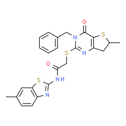 ChemSpider 2D Image | 2-[(3-Benzyl-6-methyl-4-oxo-3,4,6,7-tetrahydrothieno[3,2-d]pyrimidin-2-yl)sulfanyl]-N-(6-methyl-1,3-benzothiazol-2-yl)acetamide | C24H22N4O2S3