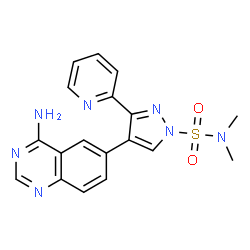 ChemSpider 2D Image | 4-(4-Amino-6-quinazolinyl)-N,N-dimethyl-3-(2-pyridinyl)-1H-pyrazole-1-sulfonamide | C18H17N7O2S