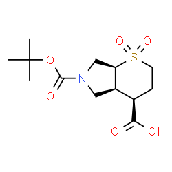 ChemSpider 2D Image | (4R,4aS,7aS)-6-{[(2-Methyl-2-propanyl)oxy]carbonyl}octahydrothiopyrano[2,3-c]pyrrole-4-carboxylic acid 1,1-dioxide | C13H21NO6S