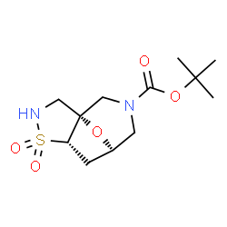 ChemSpider 2D Image | 2-Methyl-2-propanyl (1S,5S,7R)-11-oxa-4-thia-3,9-diazatricyclo[5.3.1.0~1,5~]undecane-9-carboxylate 4,4-dioxide | C12H20N2O5S