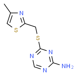 ChemSpider 2D Image | 4-{[(4-Methyl-1,3-thiazol-2-yl)methyl]sulfanyl}-1,3,5-triazin-2-amine | C8H9N5S2