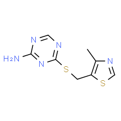ChemSpider 2D Image | 4-{[(4-Methyl-1,3-thiazol-5-yl)methyl]sulfanyl}-1,3,5-triazin-2-amine | C8H9N5S2